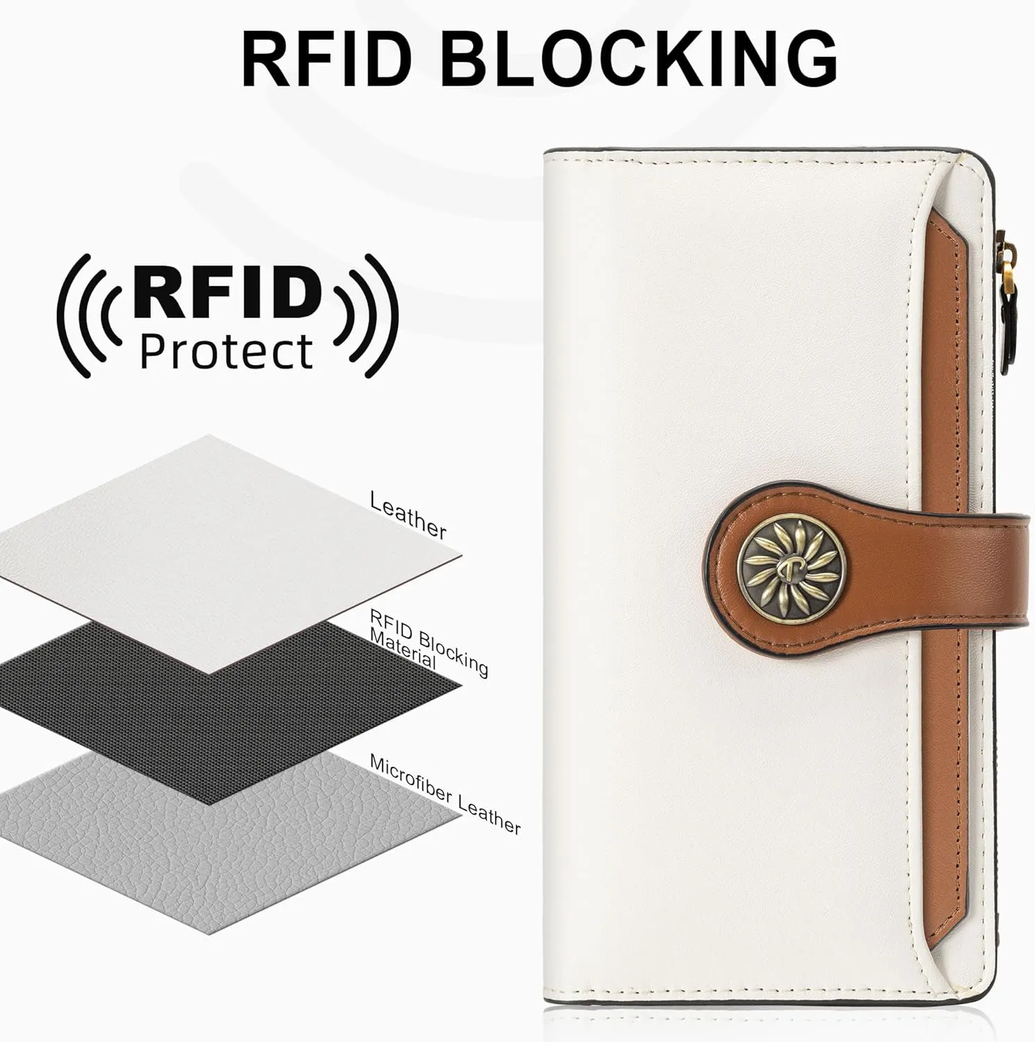 Travelambo Wallets Women RFID Large Capacity Luxury Waxed Leather Clutch Wallet Multi Card Organizer