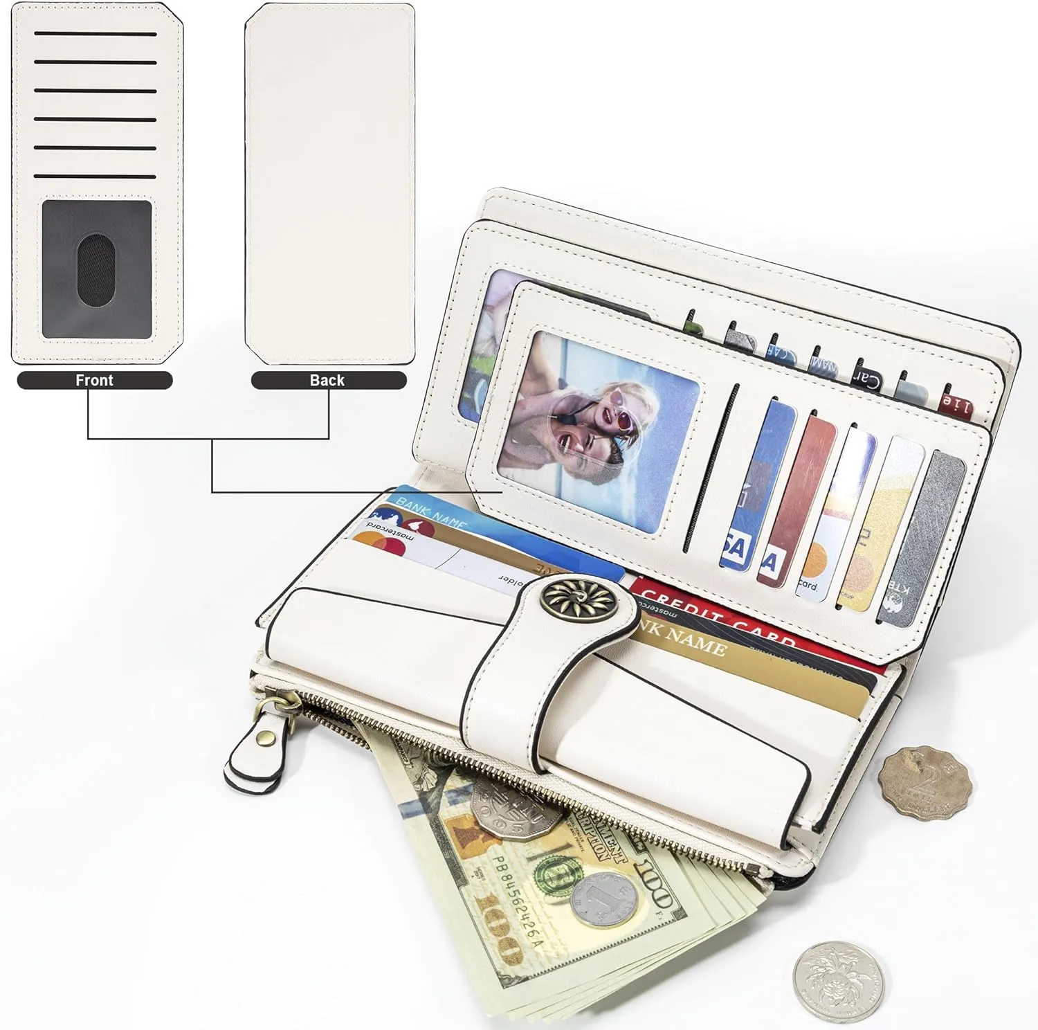 Travelambo Wallets Women RFID Large Capacity Luxury Waxed Leather Clutch Wallet Multi Card Organizer