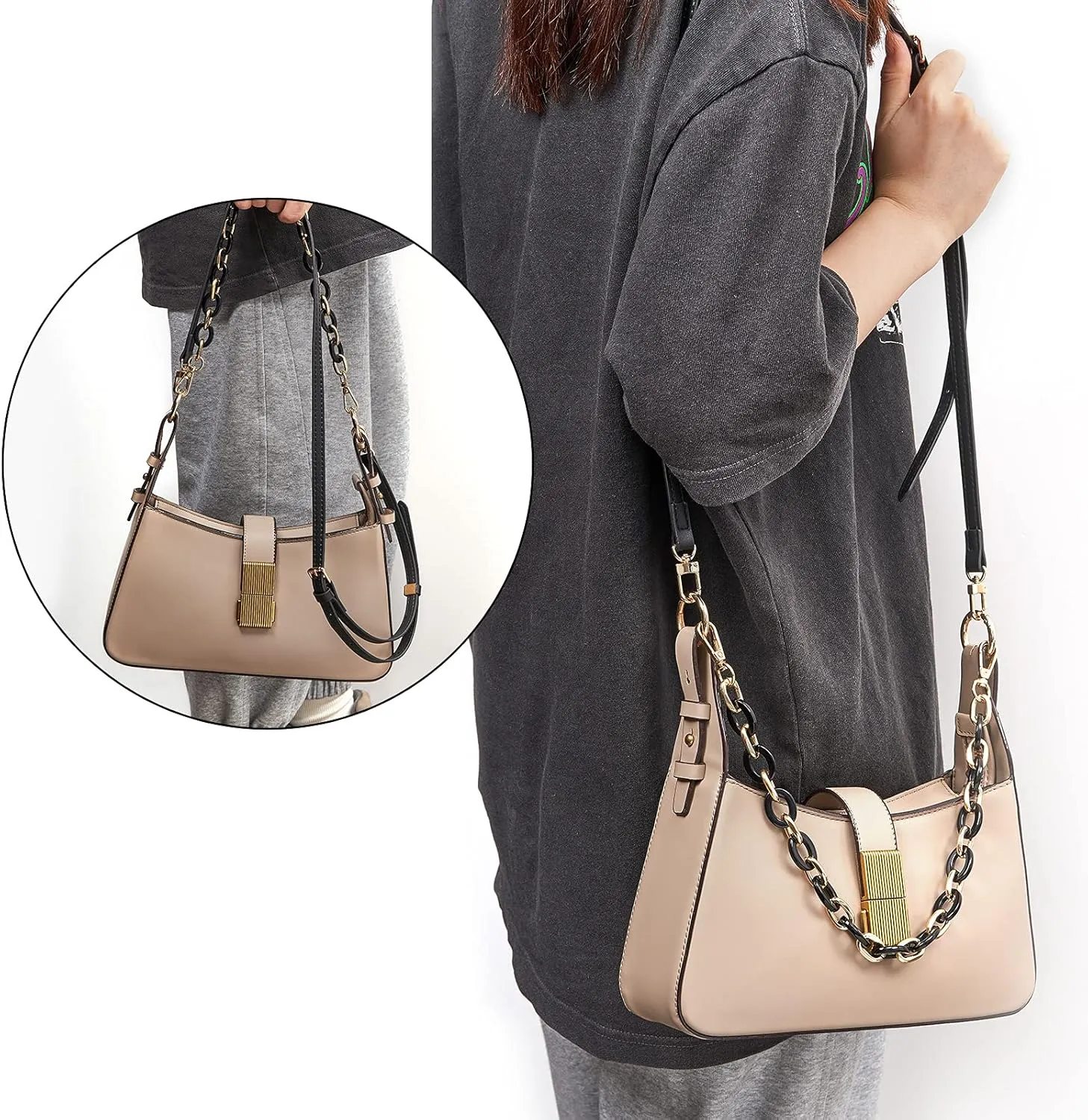 Vercord Purse Leather Straps Repalcement Crossbody Shoulder Handbags Adjustable Purse Making Accessory with Leopard Decoration Chain
