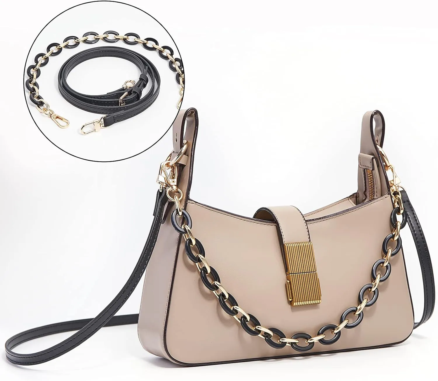 Vercord Purse Leather Straps Repalcement Crossbody Shoulder Handbags Adjustable Purse Making Accessory with Leopard Decoration Chain