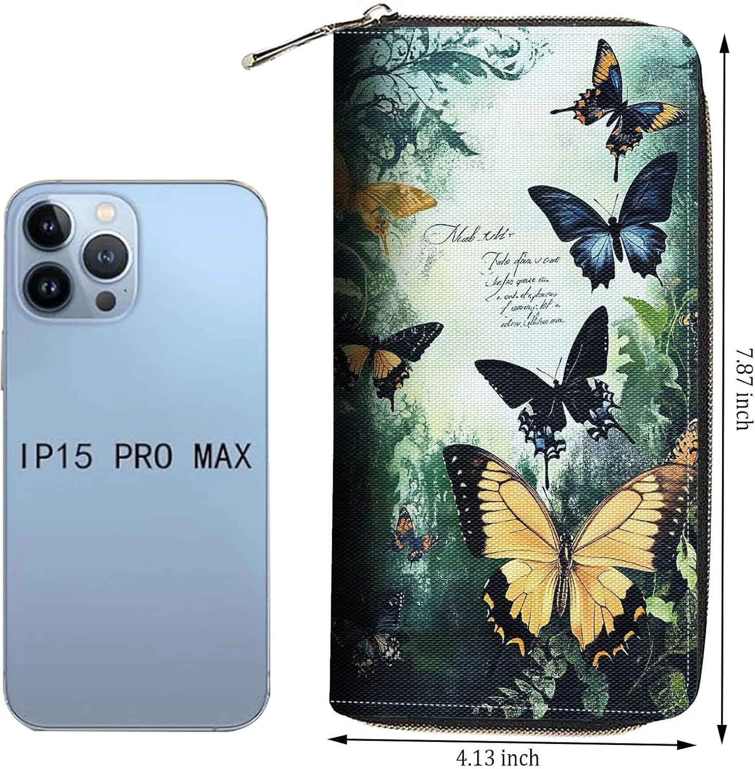 Wallet,Large Capacity RFID Blocking Leather Wallet, Durable Smooth Zipper Clutch,Unisex Travel Wallet for Cards,Cash,and Coins,Butterfly