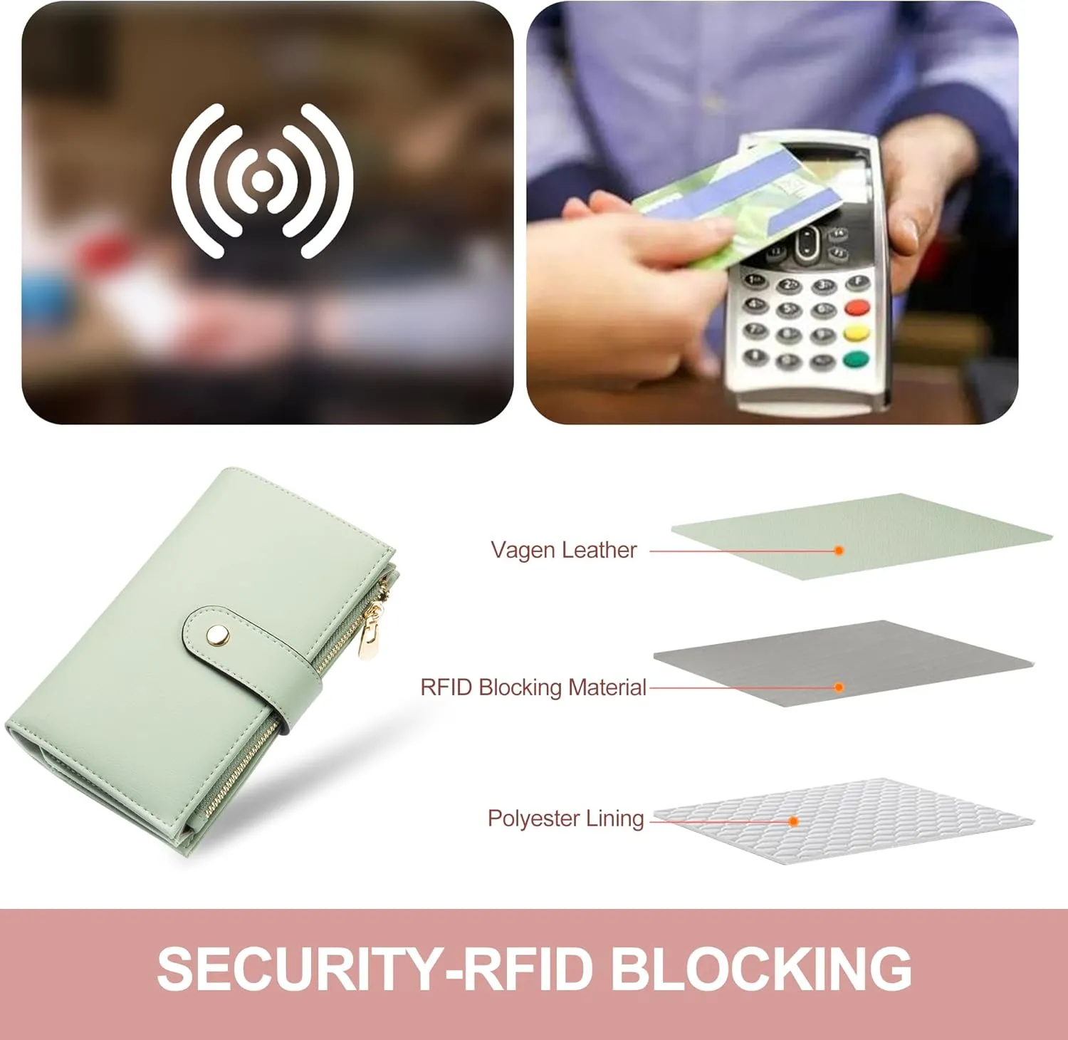 Wallets for Women RFID Blocking Leather Trifold Clutch Wallet Credit Card Holder Ladies Travel Wallet Purse with Pen Holder
