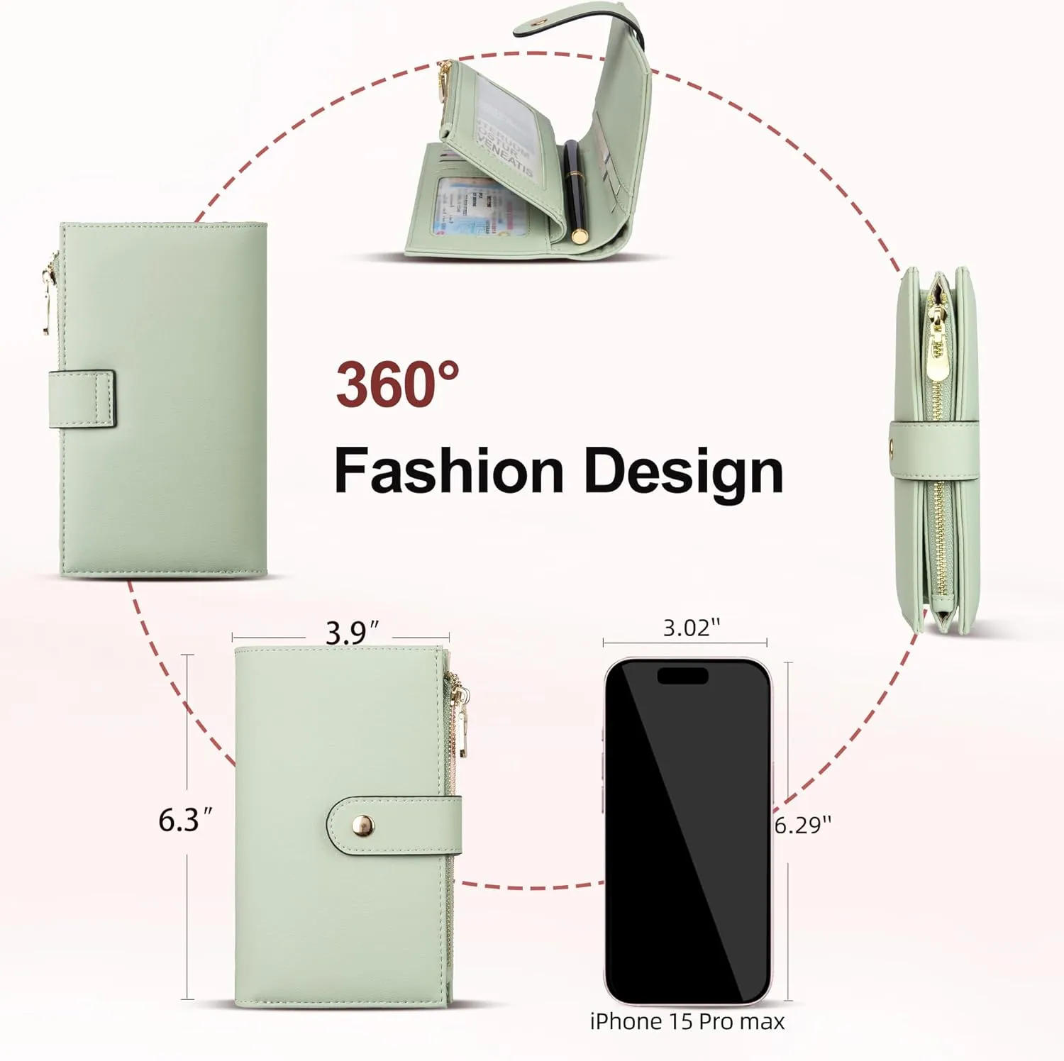 Wallets for Women RFID Blocking Leather Trifold Clutch Wallet Credit Card Holder Ladies Travel Wallet Purse with Pen Holder