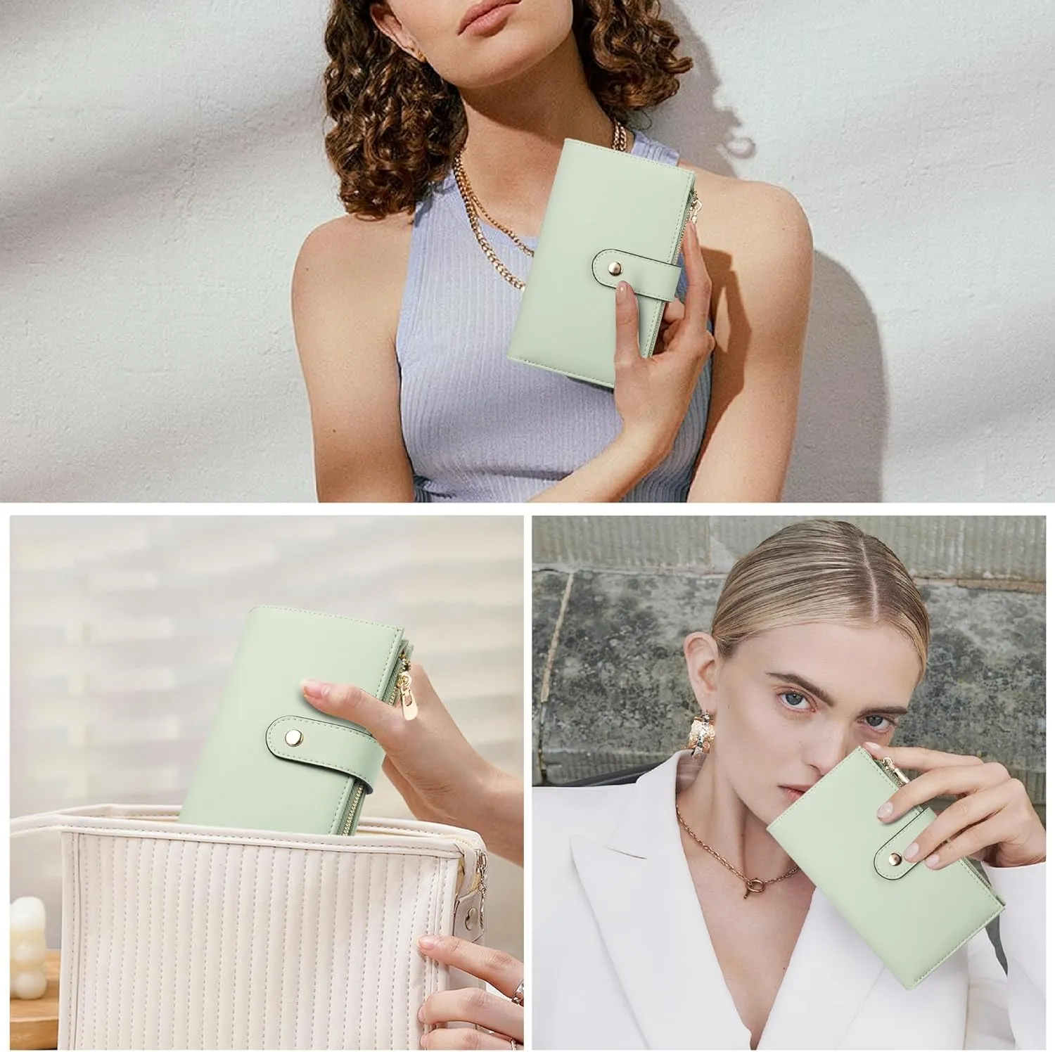 Wallets for Women RFID Blocking Leather Trifold Clutch Wallet Credit Card Holder Ladies Travel Wallet Purse with Pen Holder