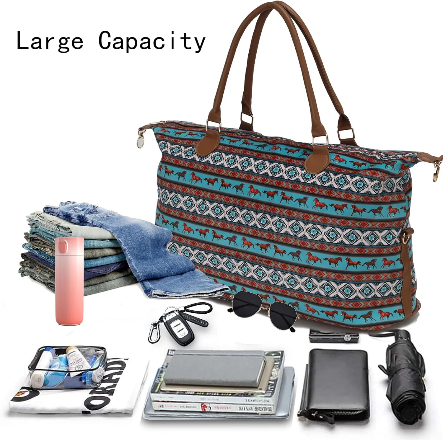Weekender Bag Duffle Bag For Women Large Travel Tote Bag Overnight Weekend Bags With Shoulder Strap Cow Leopard Atzec