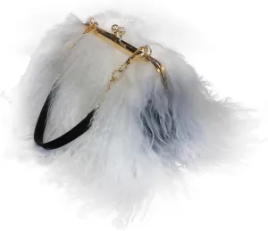 White Whisper Woolen Clutch with Gold Clasp and Convertible Leather Straps