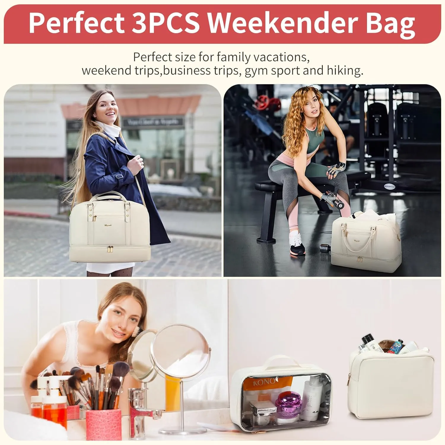 Wogarl Weekender Bags for Women Large Overnight Bag Weekend Travel Duffel Bag Carry on Shoulder with Shoe Compartment Toiletry Bag for Travel Business Gym