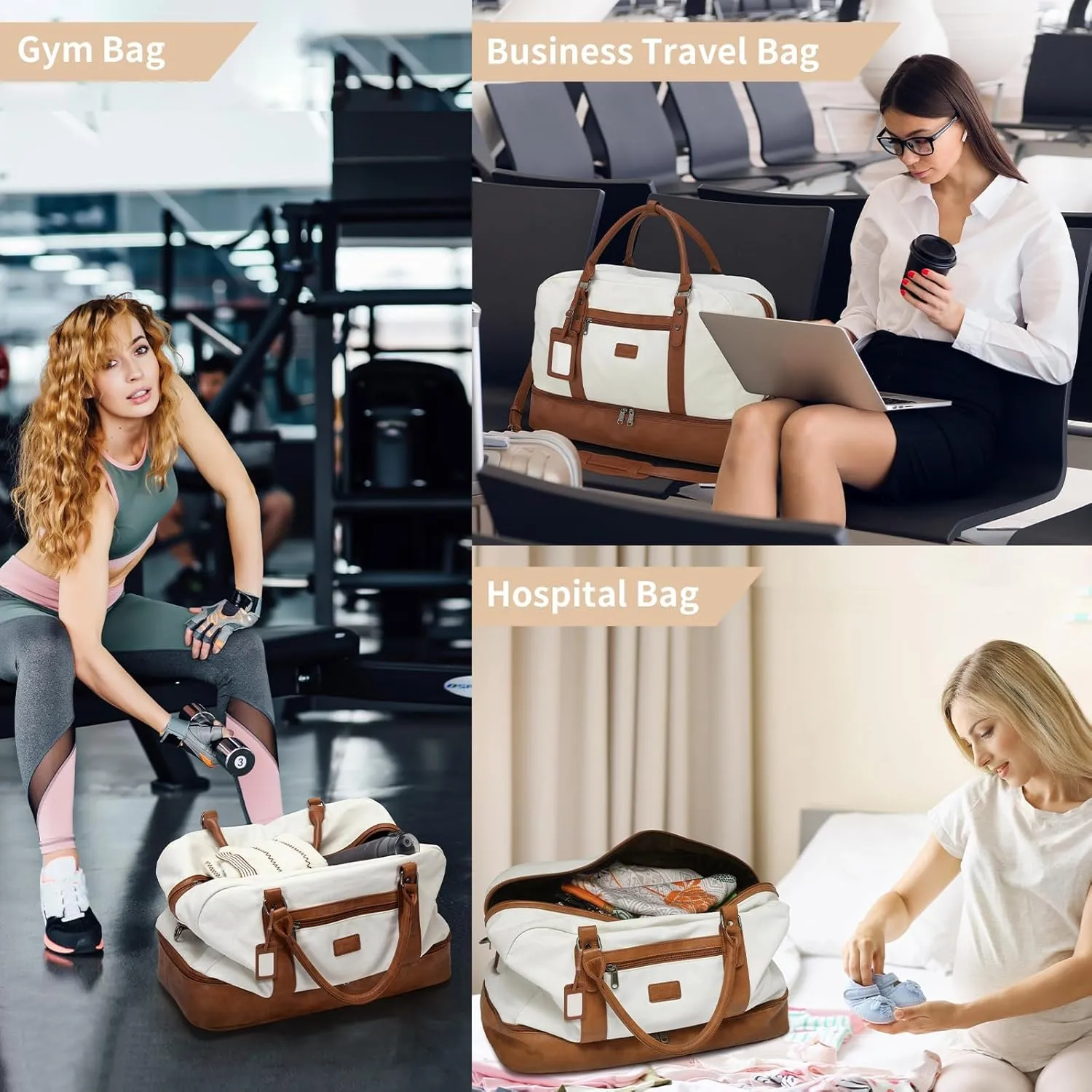 Wogarl Weekender Bags for Women Large Overnight Bag Weekend Travel Duffel Bag Carry on Shoulder with Shoe Compartment Toiletry Bag for Travel Business Gym