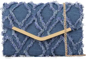 Women Evening Bag Distressed Jean Denim Foldover Clutch Purse Cocktail Prom Party Formal Envelope Crossbody Handbag
