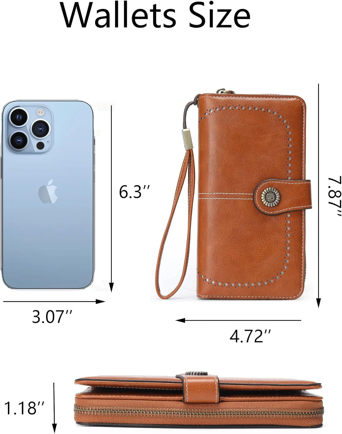 Womens Wallet Leather Large Capacity Card Holder Zipper Wristlet Wallets for Women-brown