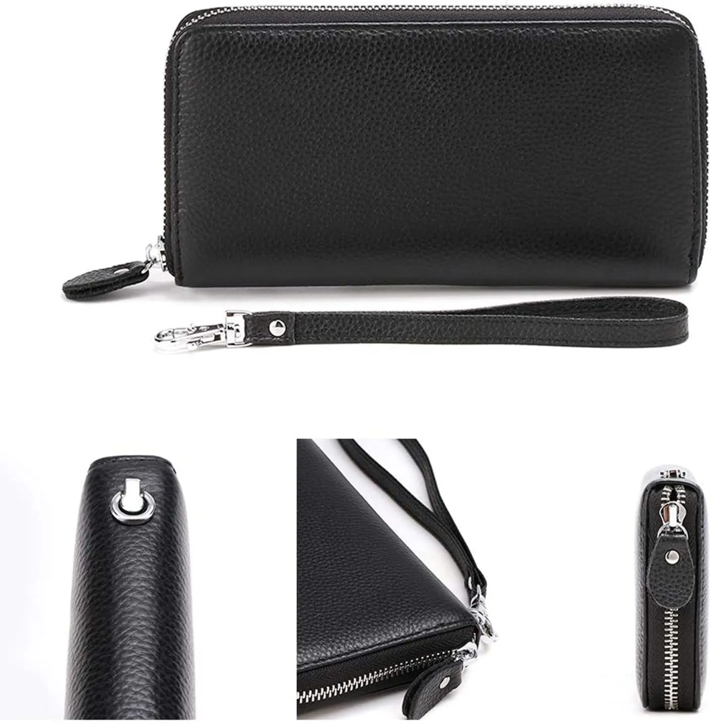 Womens Wallet RFID Blocking Genuine Leather Zip Around Wallet Clutch Wristlet Travel Long Purse for Women