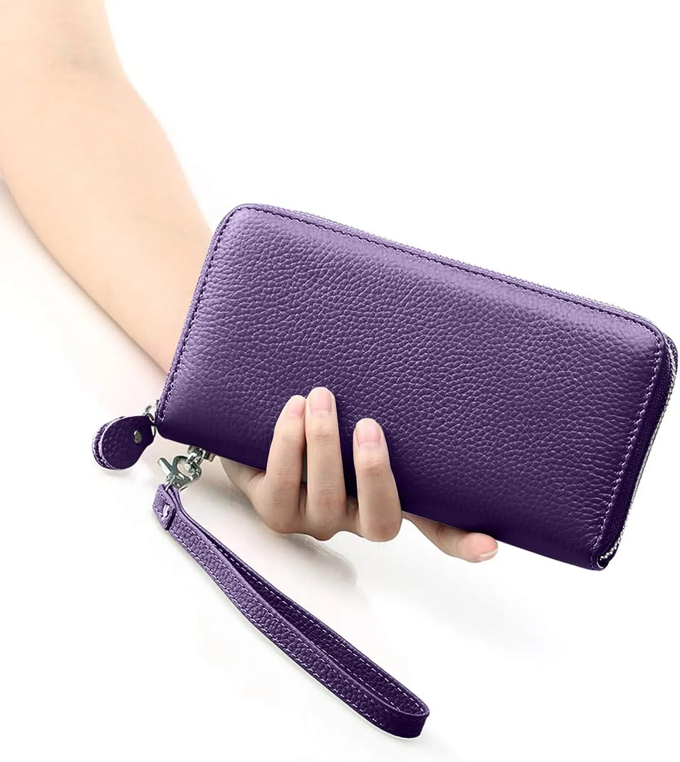 Womens Wallet RFID Blocking Genuine Leather Zip Around Wallet Clutch Wristlet Travel Long Purse for Women