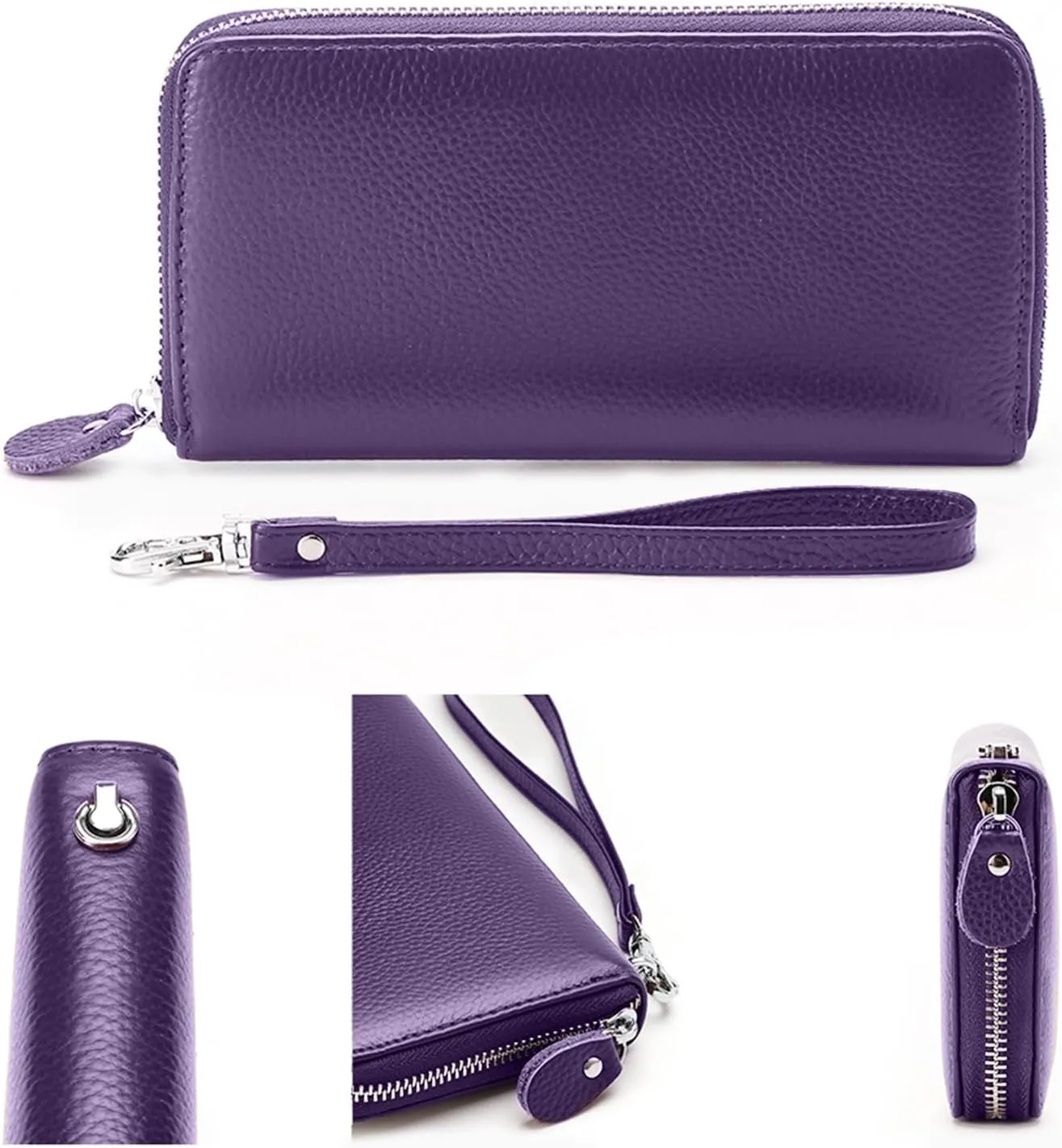 Womens Wallet RFID Blocking Genuine Leather Zip Around Wallet Clutch Wristlet Travel Long Purse for Women