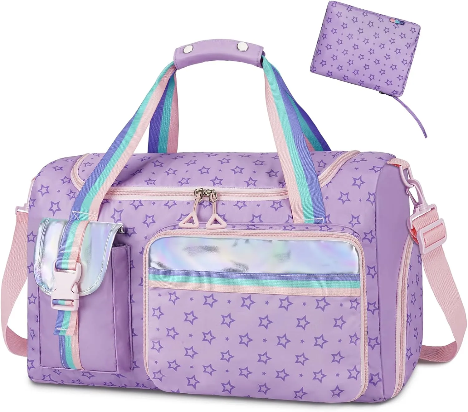 WOOMADA Travel Duffle Bag, Weekend Bag with Wet Pocket & Trolley Sleeve, Gym Dance Bag With Shoe Compartment(Star Purple)