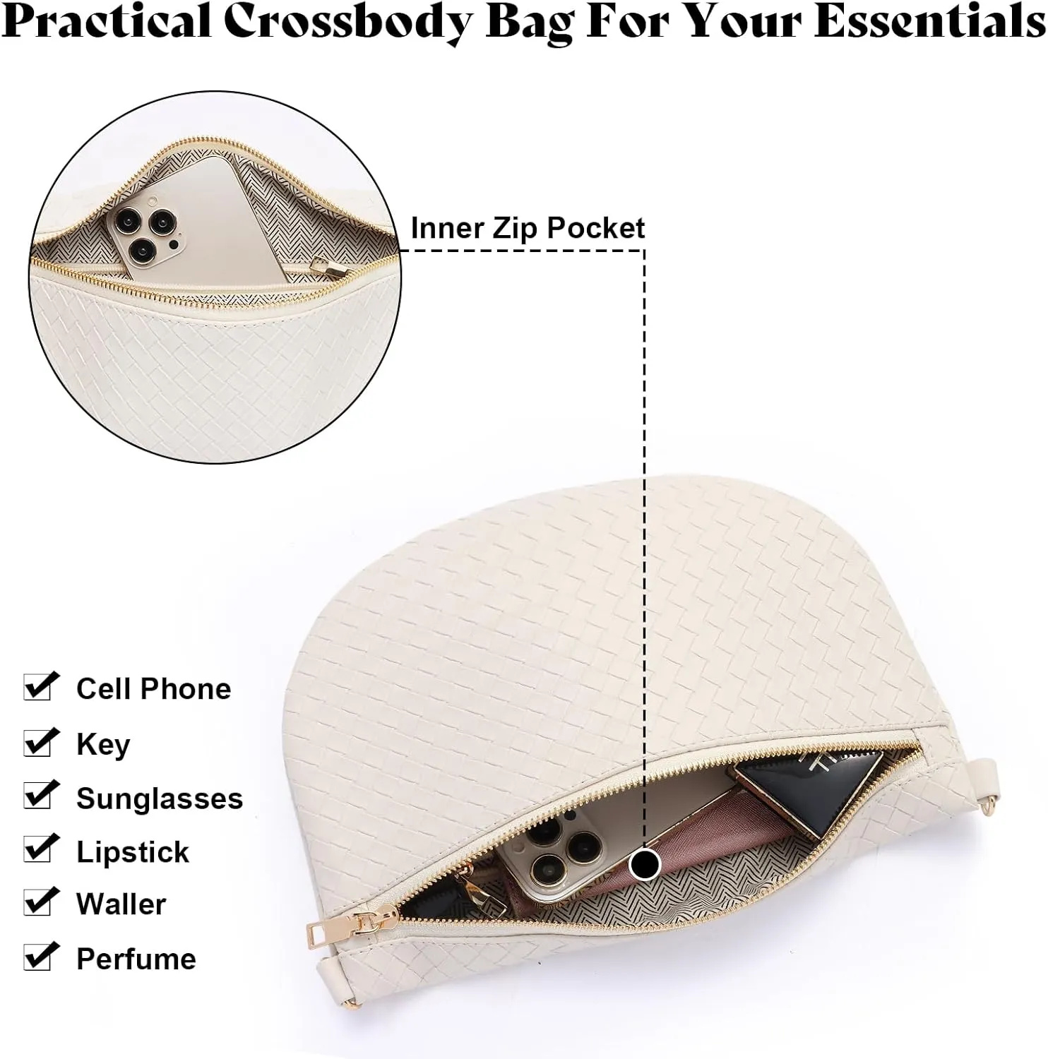 Woven Fanny Packs Belt Bag Sling Bag for Women Woven Leather Bum Bag Crossbody Bag Waist Pack Chest Bag Purse Shoulder Bag for Women-Cream