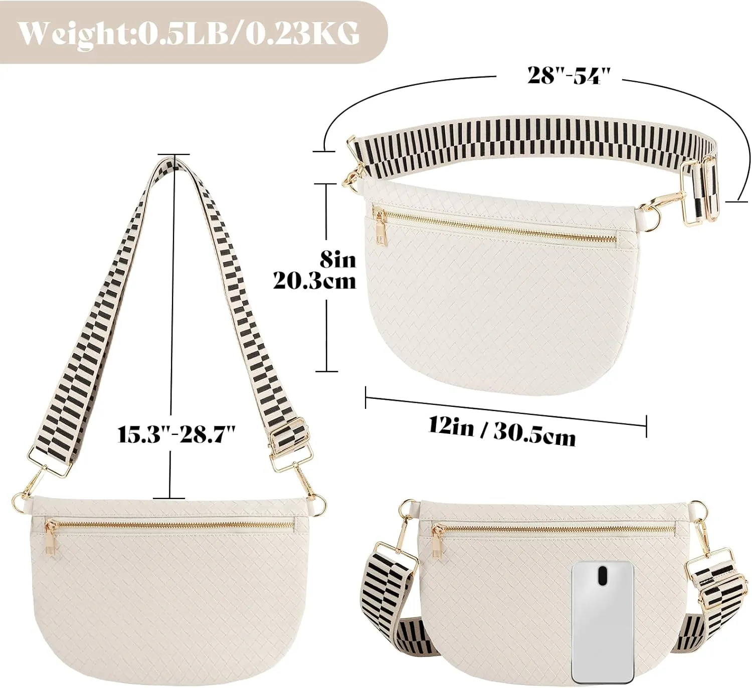 Woven Fanny Packs Belt Bag Sling Bag for Women Woven Leather Bum Bag Crossbody Bag Waist Pack Chest Bag Purse Shoulder Bag for Women-Cream