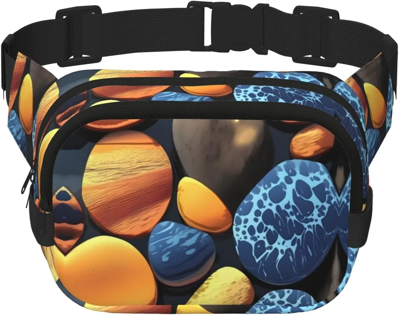 Yellow pebbles print Crossbody Bag Unisex - Square Double Layer Waist Bag Everywhere Fanny Pack Purse with Adjustable Strap