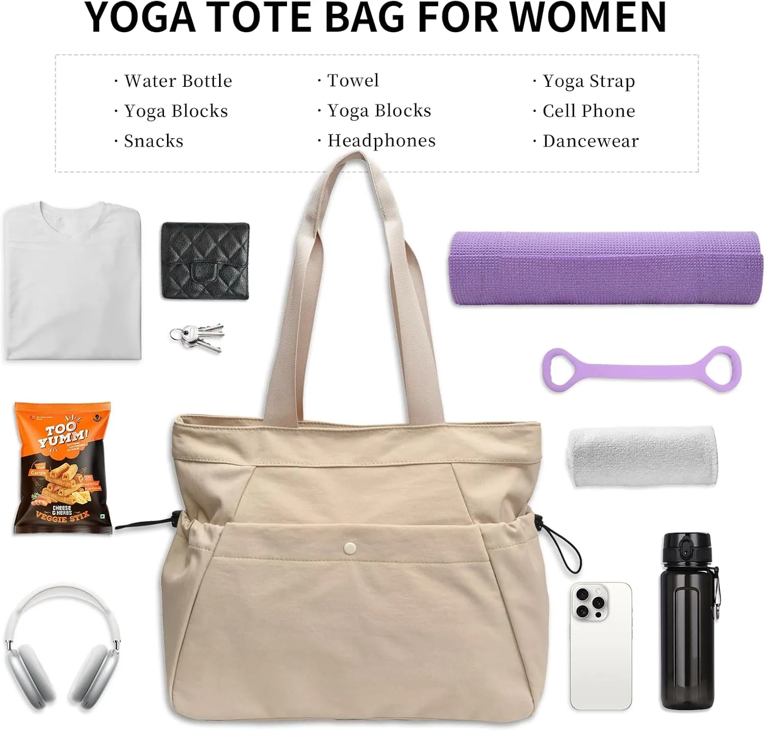 Yoga Bags for Women Yoga Tote Bag Yoga Mats Bags with Adjustable Strap Shoulder Bags Carrier Carryall for Yoga Pilates Travel Beach Gym Work