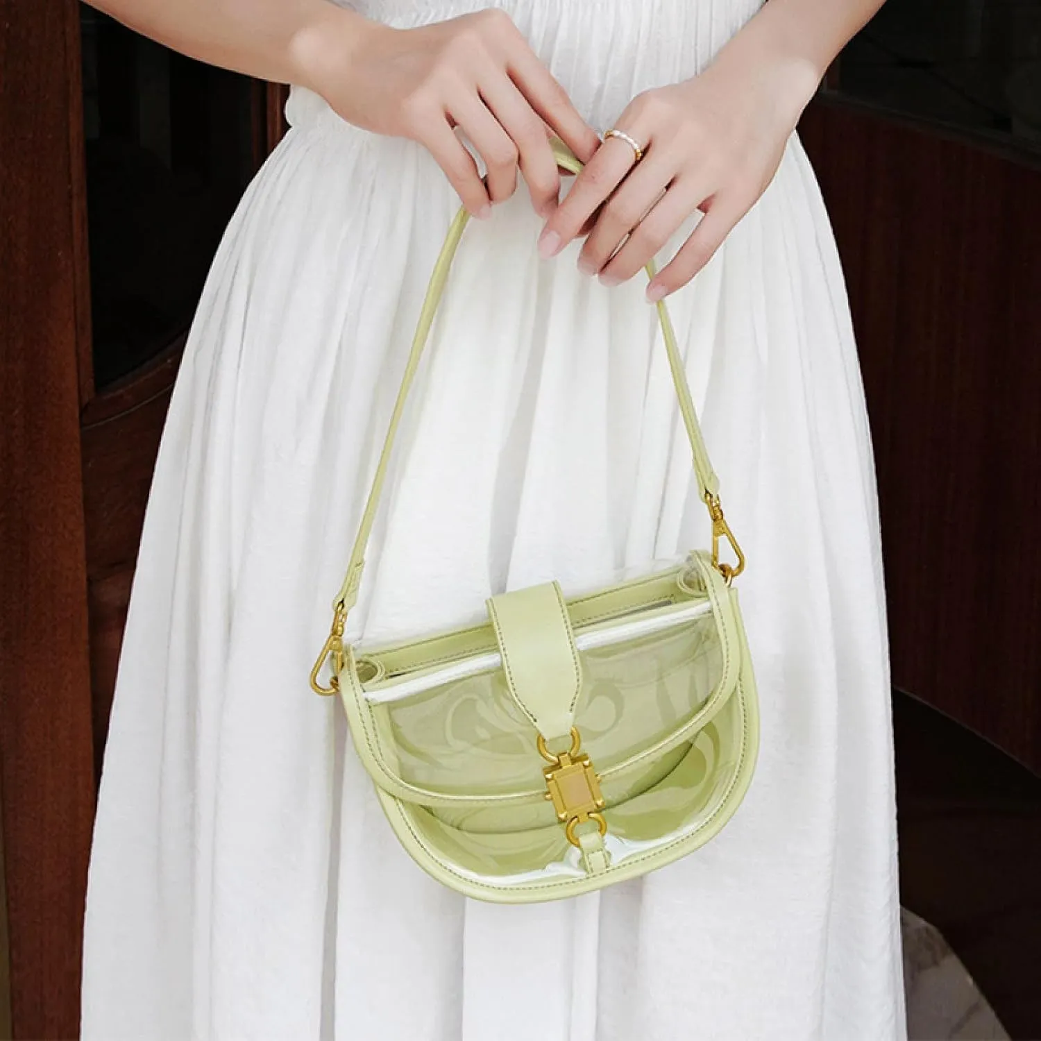 ZengSong TPU Shoulder Bag Fashion Trend Handbag Plastic Underarm Bag Female Summer Jelly Transparent Bag Messenger Bag(Light Green)